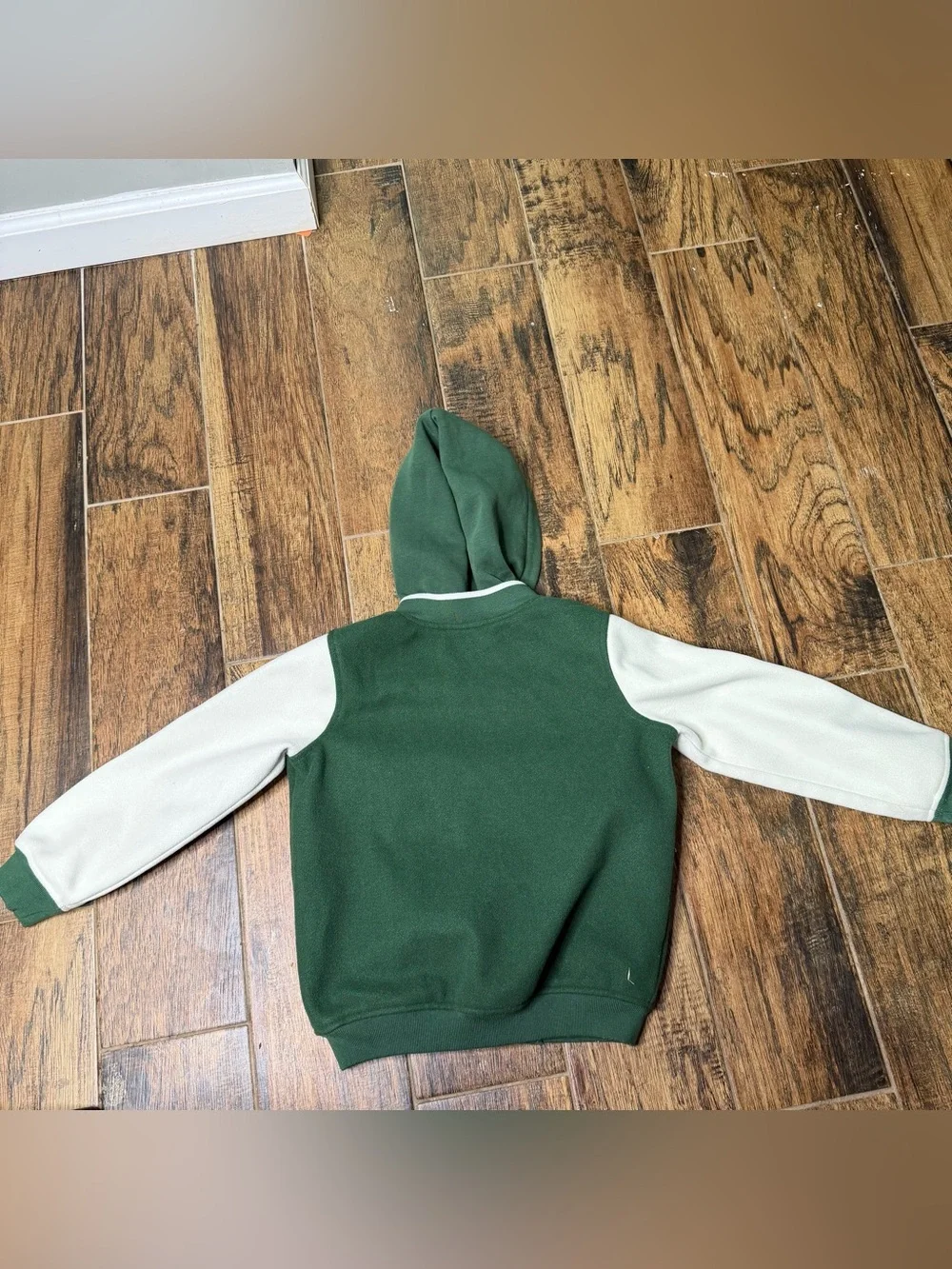 Nike Vintage-Style Green & Cream Varsity Bomber Jacket Hoodie Kids M 6